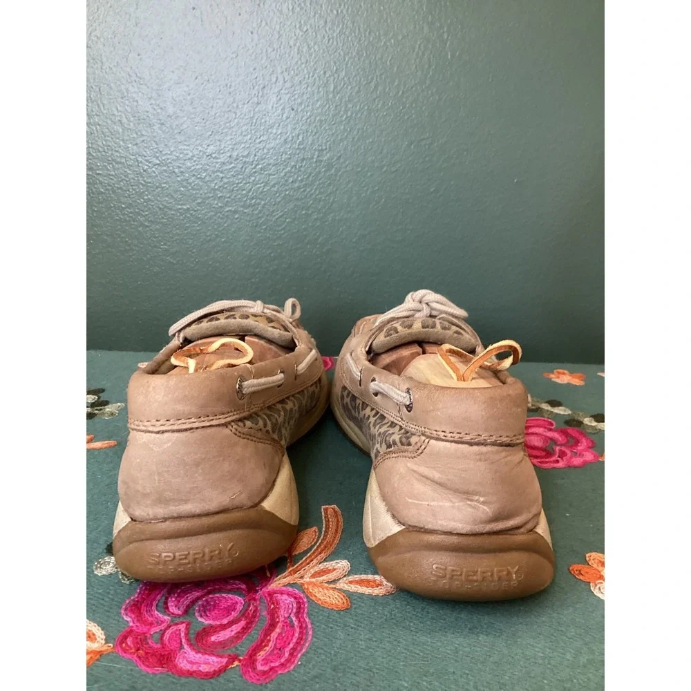 Sperry Top Sider Women's Boat Shoes Leopard‎ Print Tan Leather Size 6.5 M